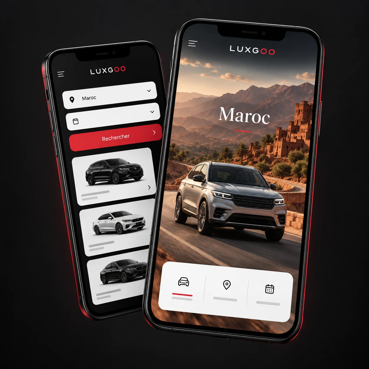 LUXGOO mobile design concept displayed on two smartphones