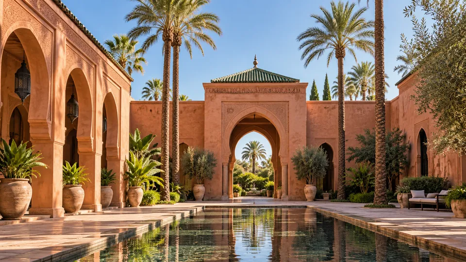 Illustrative Marrakech courtyard and terracotta arches